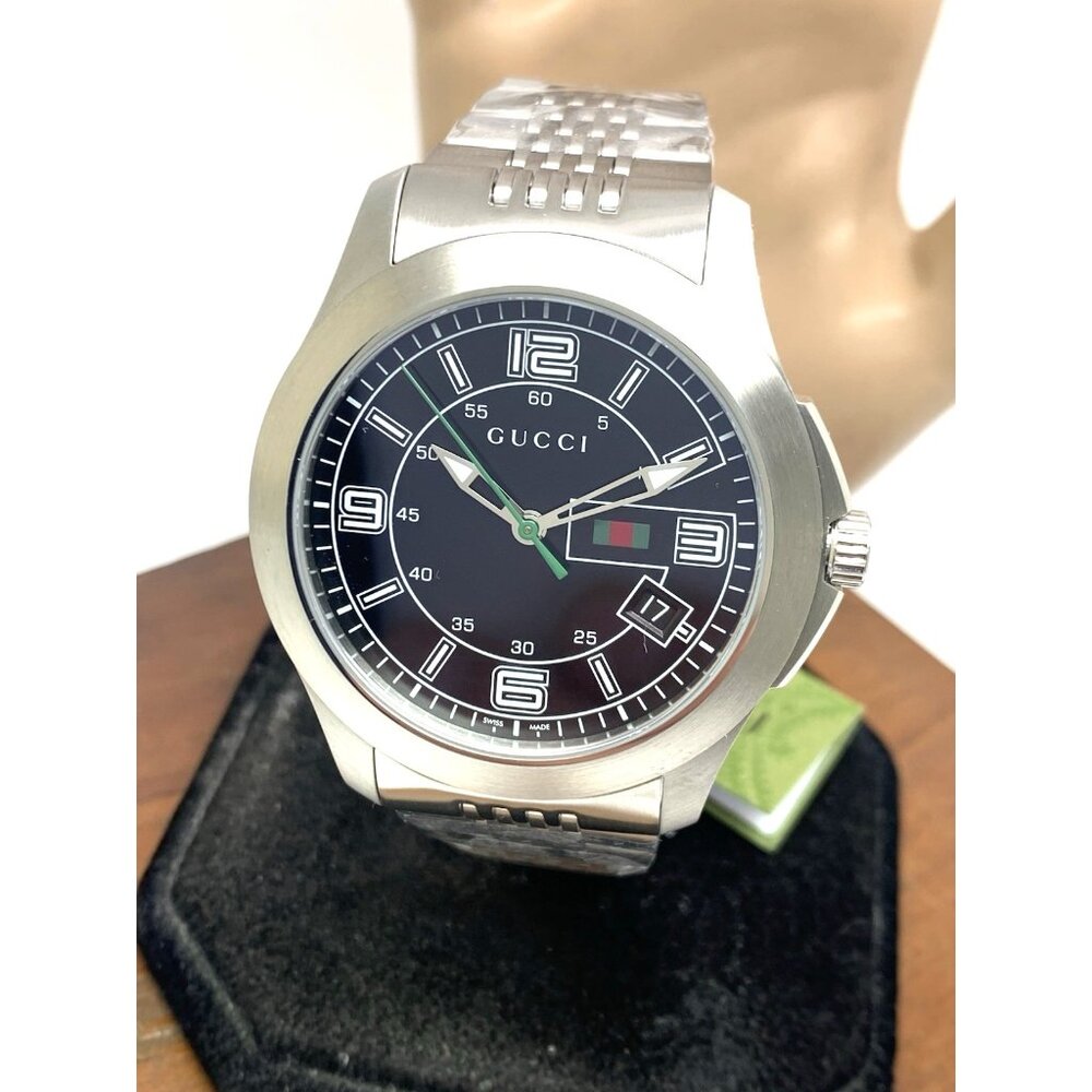 Gucci Men's Watch YA126201 G-Timeless Swiss Quartz Black Dial Silver Steel 44mm
